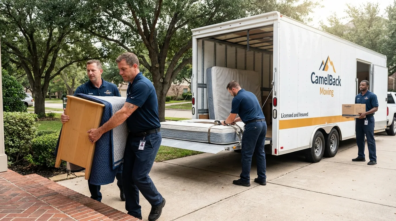 Crew loading residential truck for cross-state move from El Segundo, CA