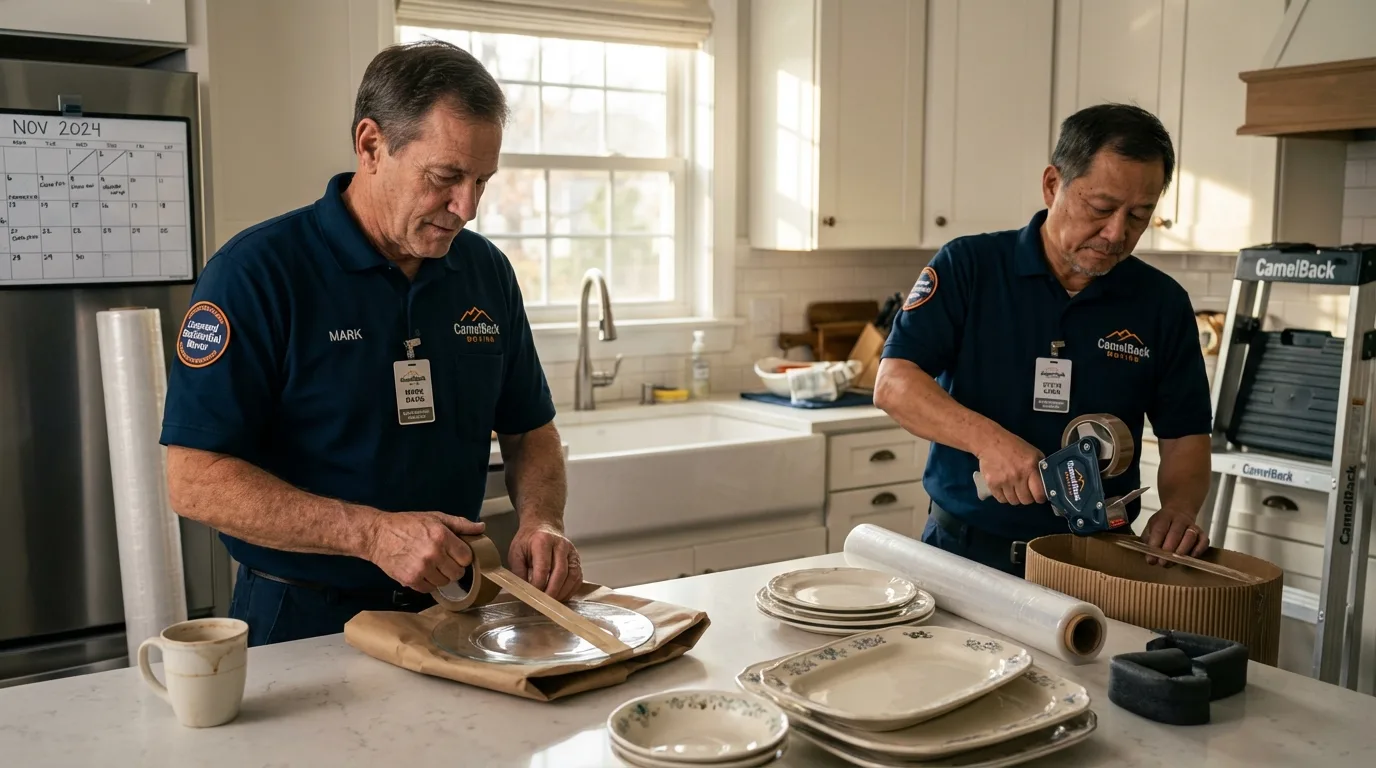 Professional crew packing kitchen dishware in El Segundo, CA